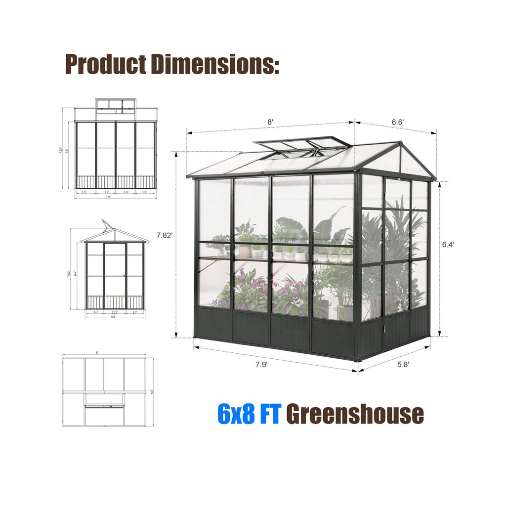 [06X08FT] Heavy-Duty Outdoor Polycarbonate Greenhouse With Fully Automatic Temperature Control Vent (SAK51892) by SAKSBY WHOLESALE