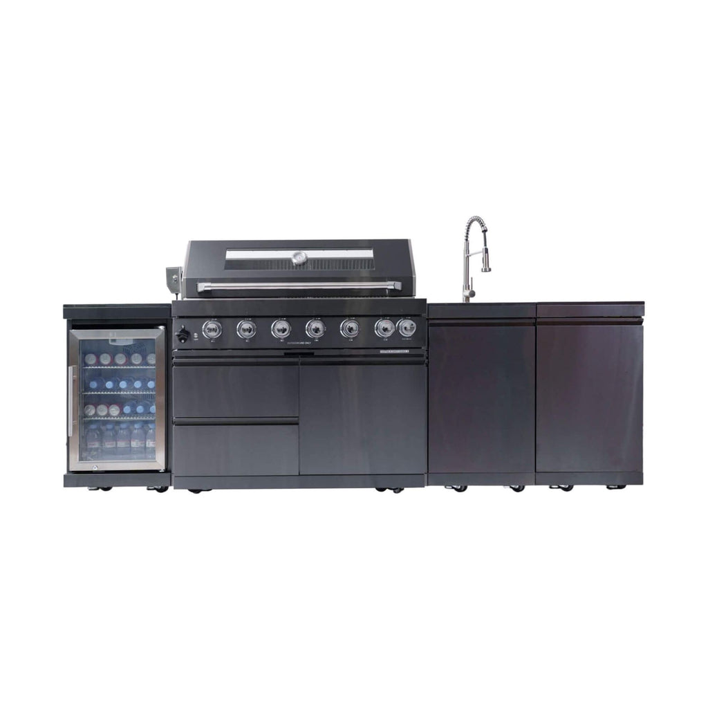 Castelle Flame 43-Inch 6-Burner 85K BTU Stainless Steel Outdoor BBQ Kitchen Island Grill With Wine Cooler, Rotisserie, And Sink (SAK19476) by SAKSBY WHOLESALE