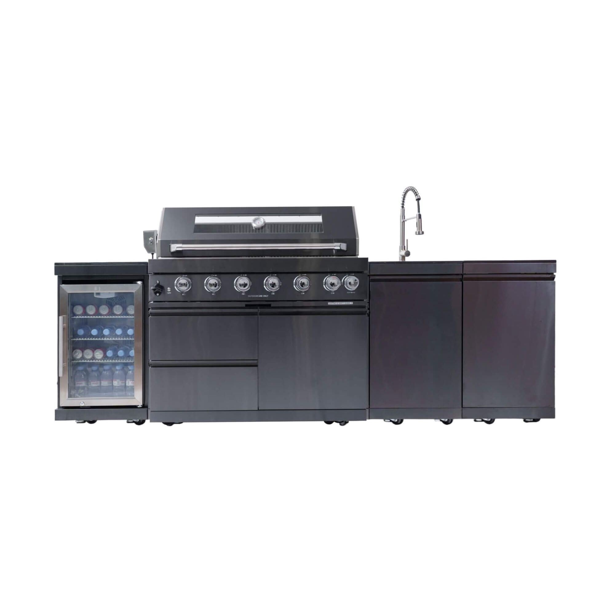 Castelle Flame 43-Inch 6-Burner 85K BTU Stainless Steel Outdoor BBQ Kitchen Island Grill With Wine Cooler, Rotisserie, And Sink (SAK19476) by SAKSBY WHOLESALE