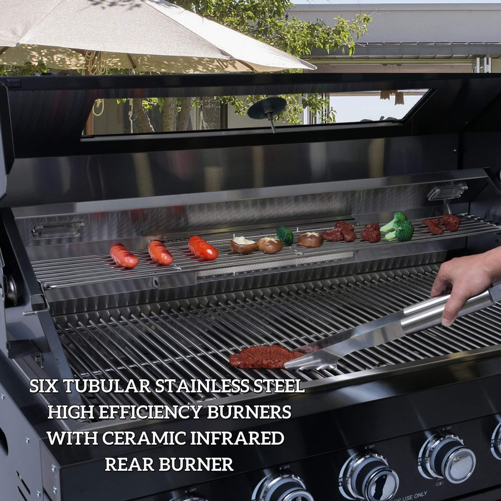 Castelle Flame 43-Inch 6-Burner 85K BTU Stainless Steel Outdoor BBQ Kitchen Island Grill With Wine Cooler, Rotisserie, And Sink (SAK19476) by SAKSBY WHOLESALE