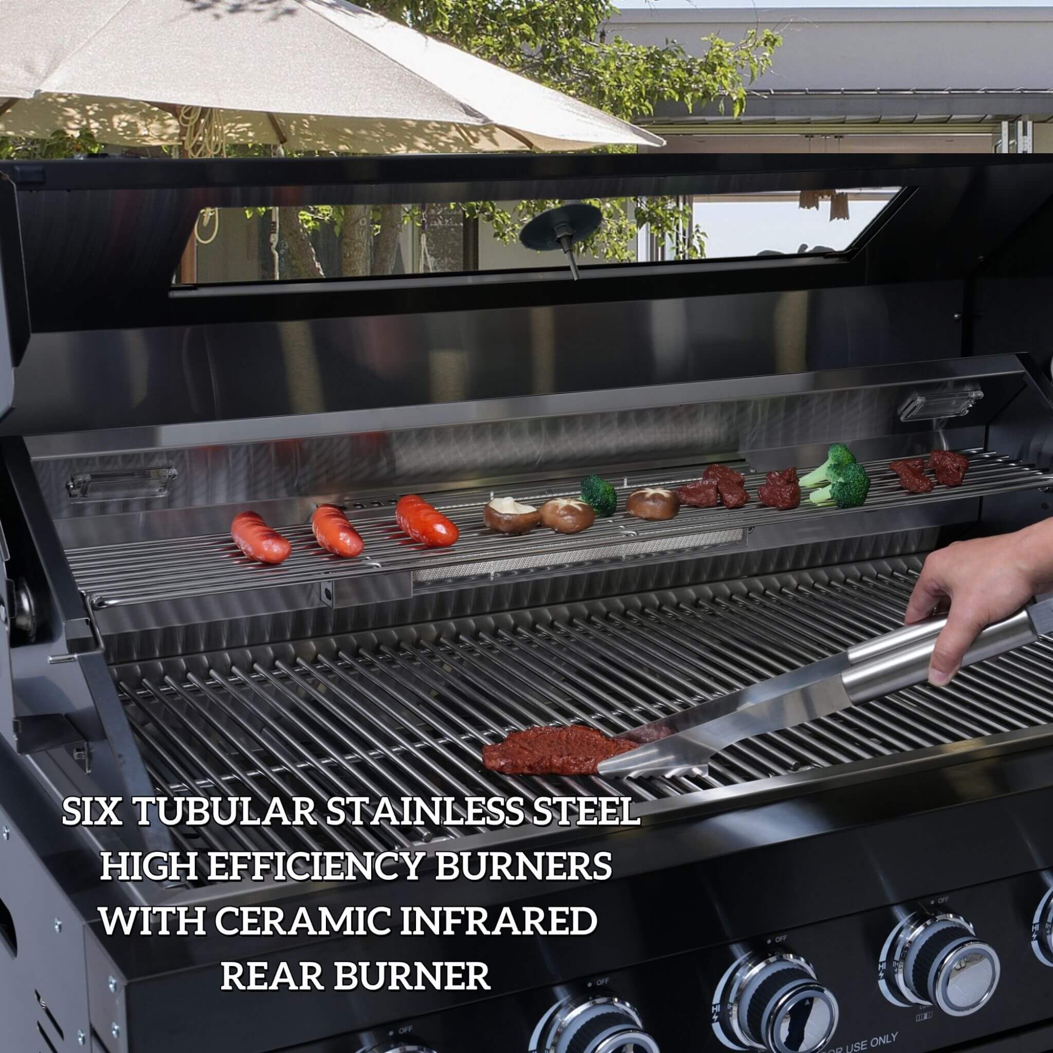Castelle Flame 43-Inch 6-Burner 85K BTU Stainless Steel Outdoor BBQ Kitchen Island Grill With Wine Cooler, Rotisserie, And Sink (SAK19476) by SAKSBY WHOLESALE