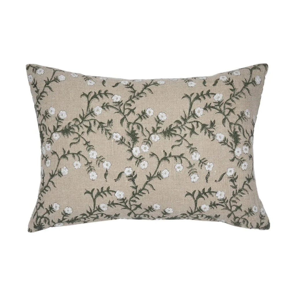 Jameera Linen Floral Throw Pillow Cover, Olive on Natural