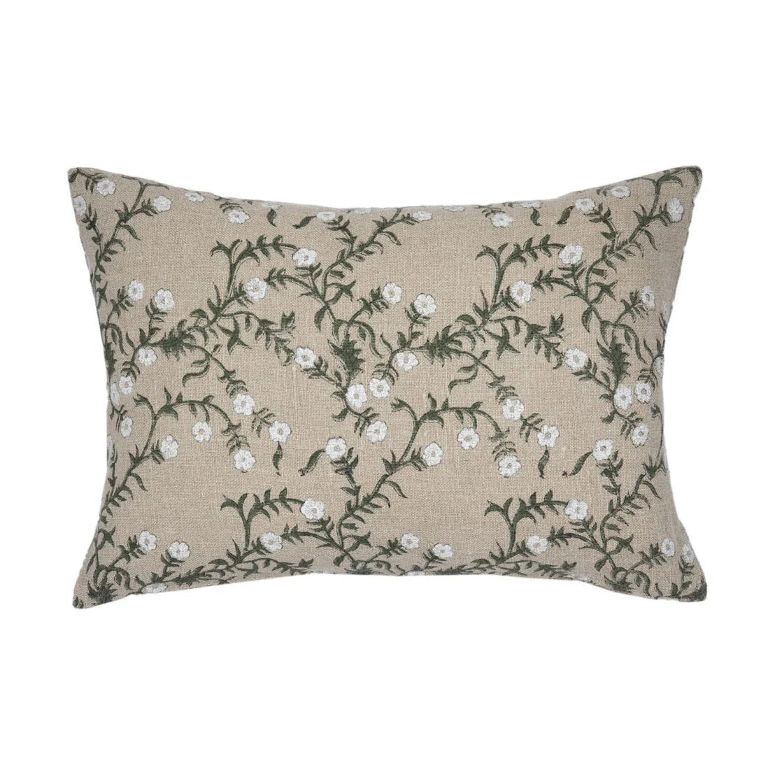 Jameera Linen Floral Throw Pillow Cover, Olive on Natural
