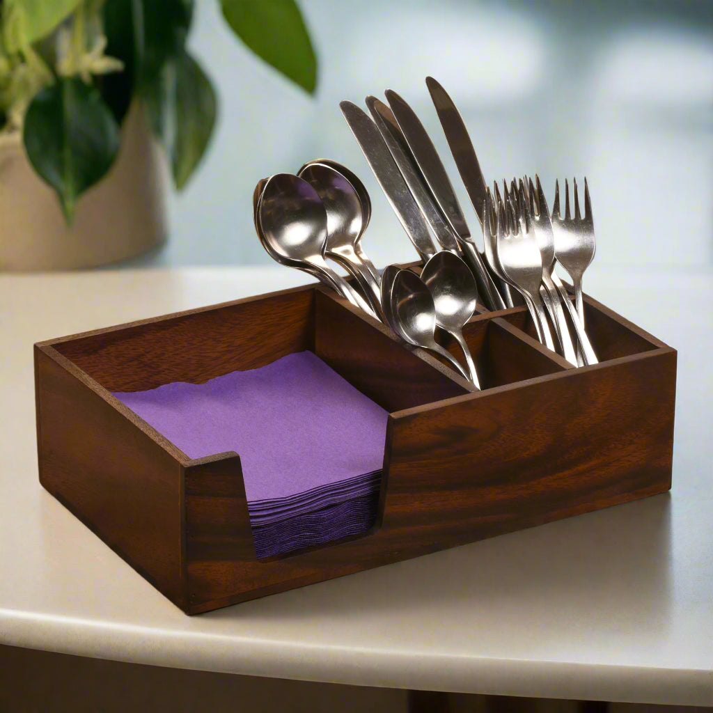 Kalmar Home Acacia Wood Flatware And Napkin Caddy Neatly Organized by Kalmar Home