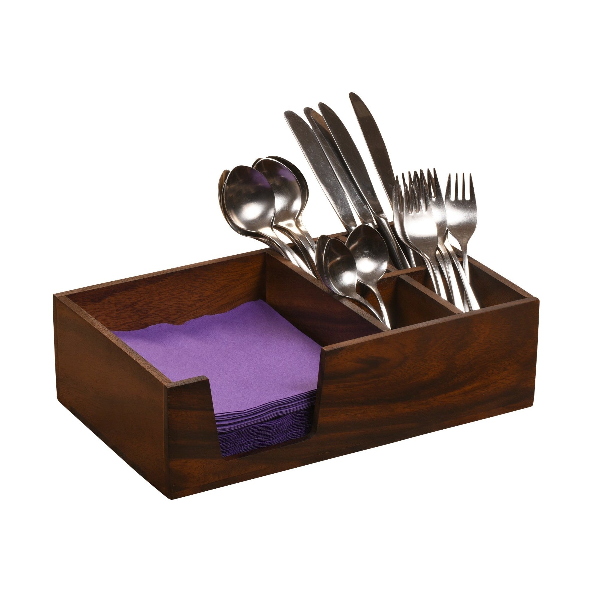 Kalmar Home Acacia Wood Flatware And Napkin Caddy Neatly Organized by Kalmar Home