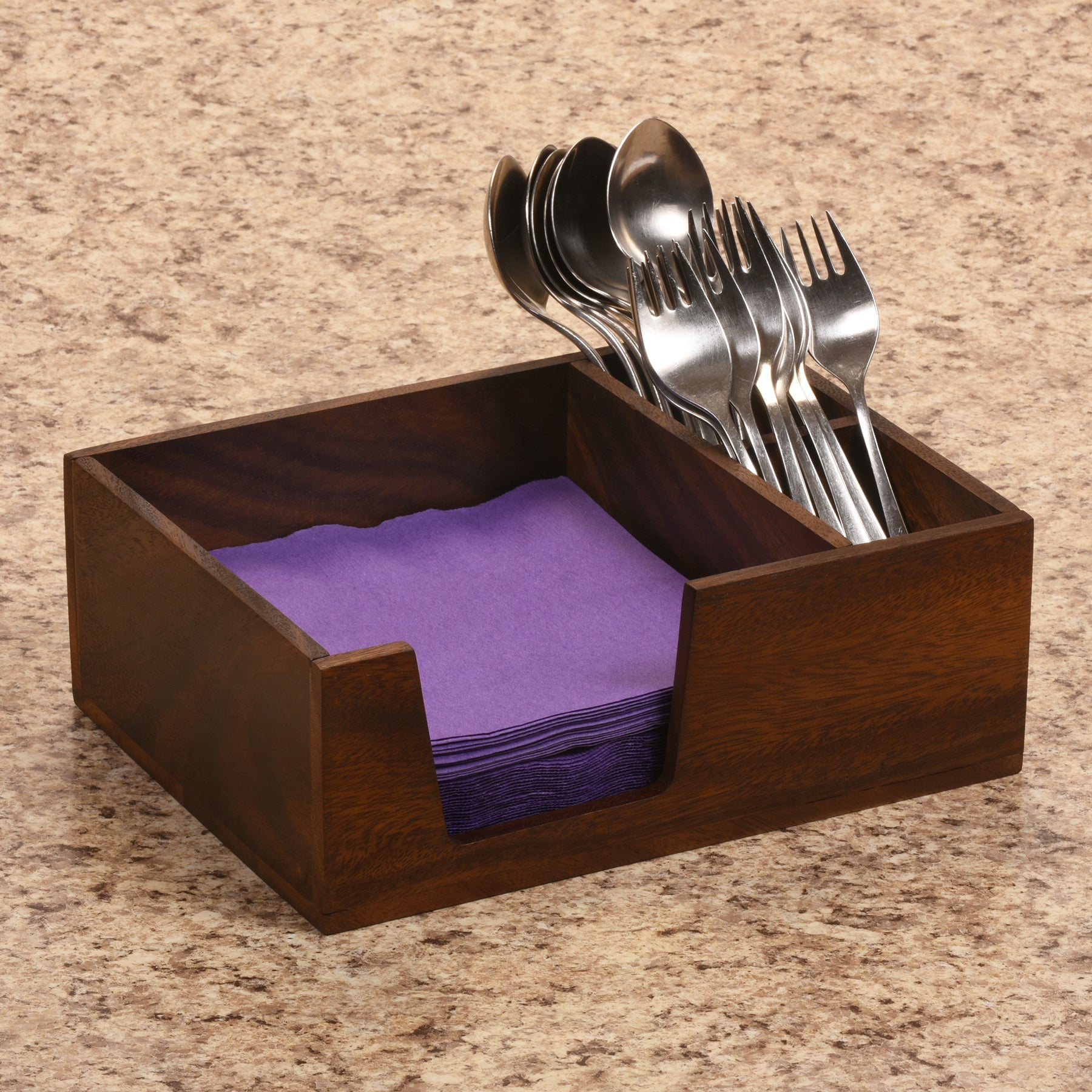 Kalmar Home Acacia Wood Flatware And Napkin Caddy Neatly Organized by Kalmar Home