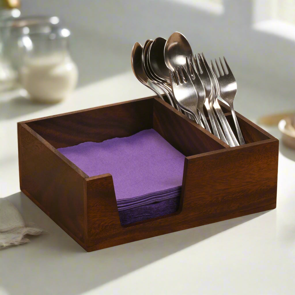 Kalmar Home Acacia Wood Flatware And Napkin Caddy Neatly Organized by Kalmar Home