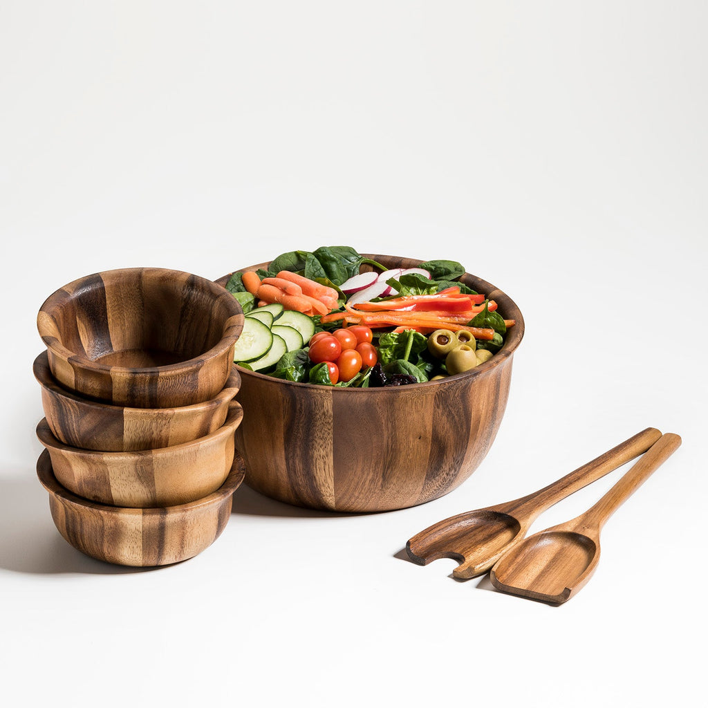 Kalmar Home Acacia Wood Large Salad Bowl Set With Utensils by Kalmar Home