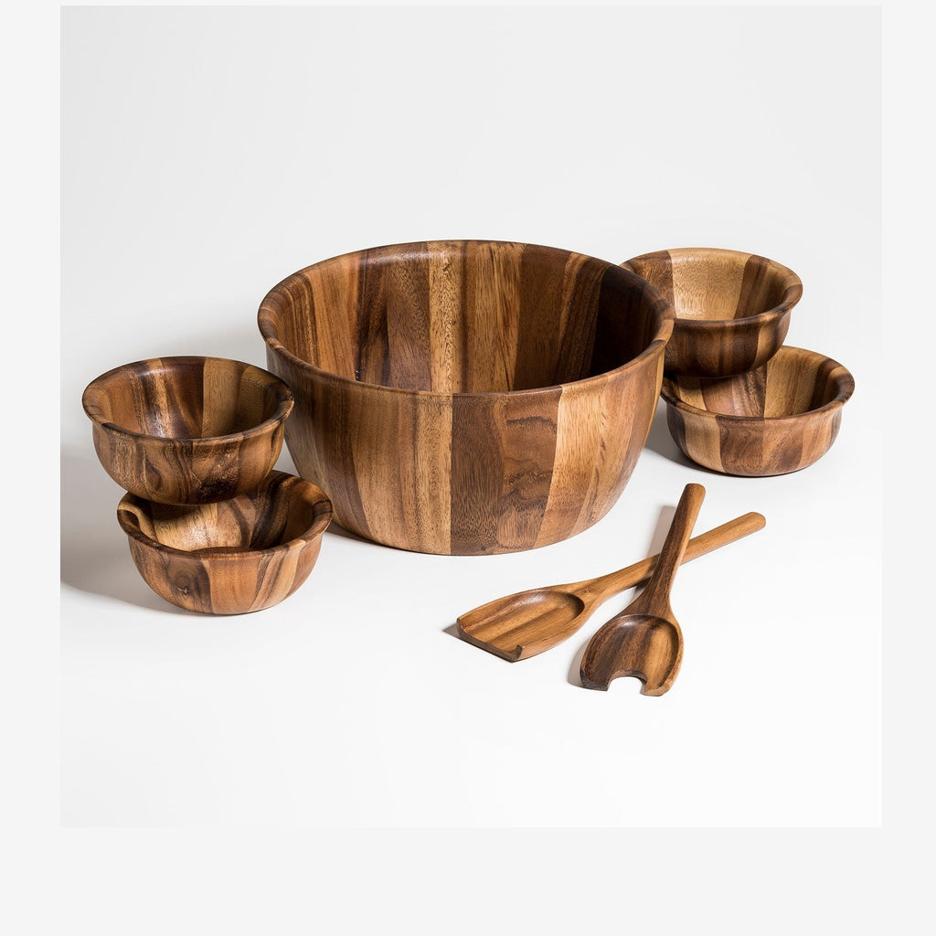 Kalmar Home Extra Large Acacia Wood Salad Bowl Set With Four Bowls by Kalmar Home