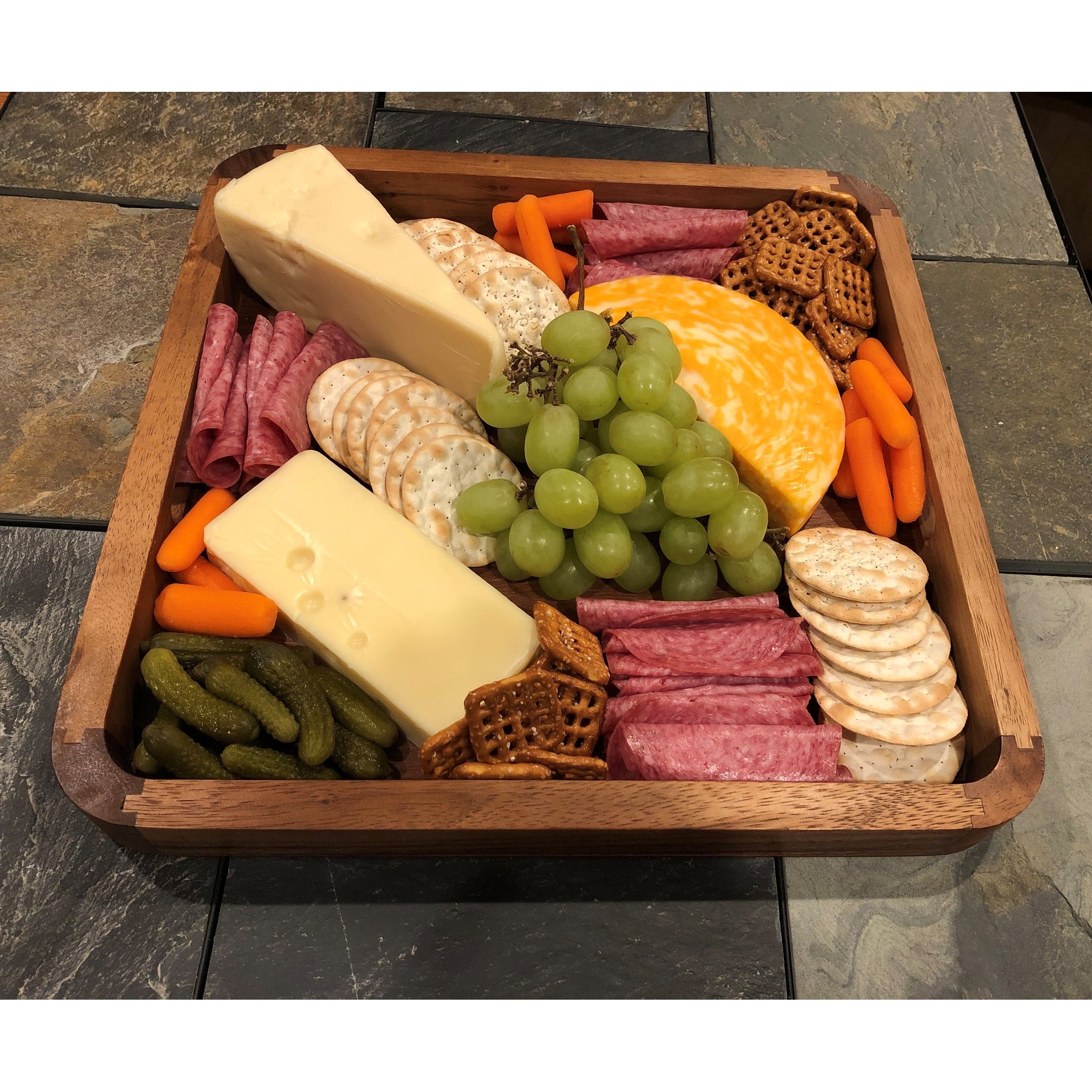 Kalmar Home Square Acacia Wood Serving Tray 14x14 Durable Finish by Kalmar Home