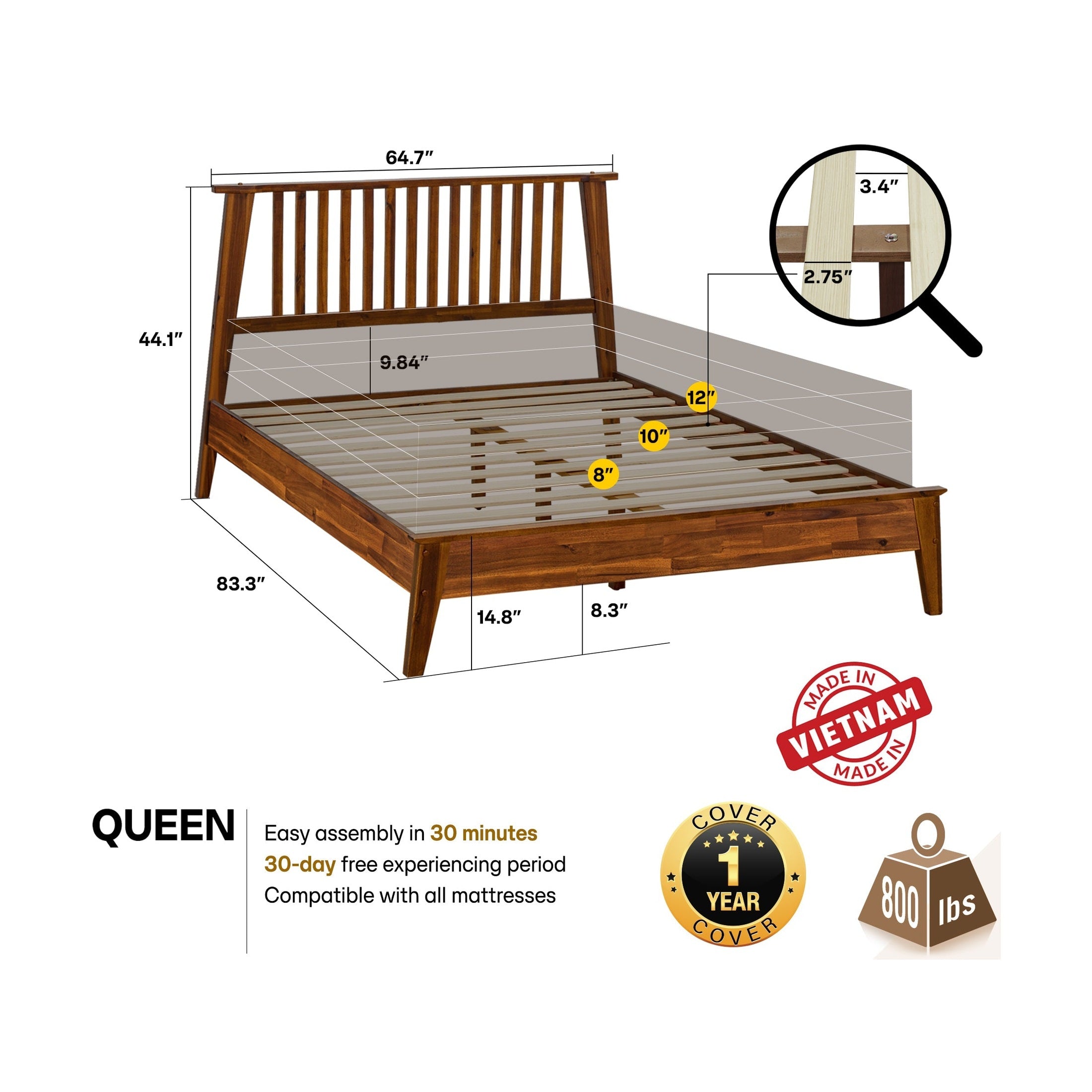 Kaylin Solid Wood Bed Frame