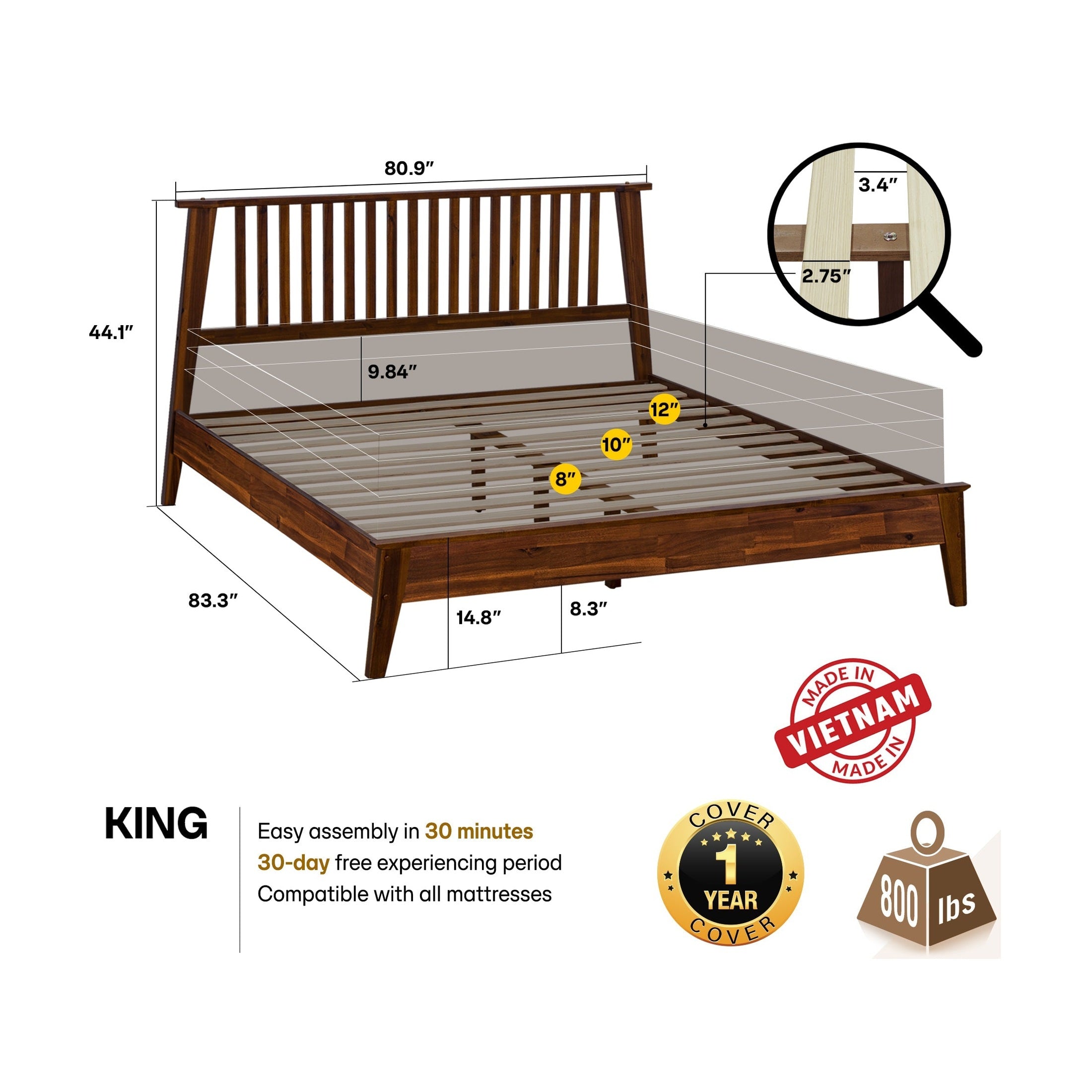 Kaylin Solid Wood Bed Frame