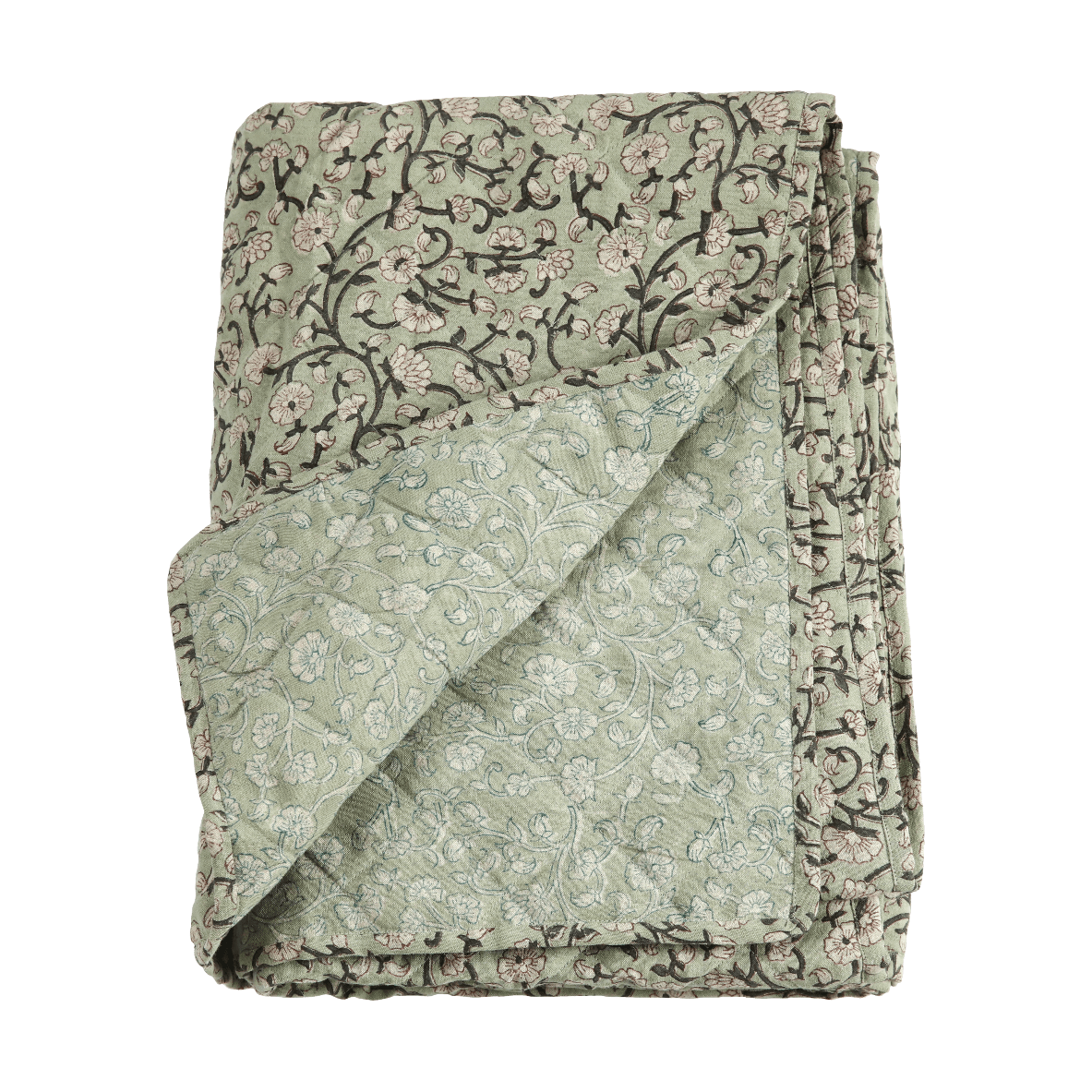 Keya Linen & Cotton Block Print Quilted Coverlet