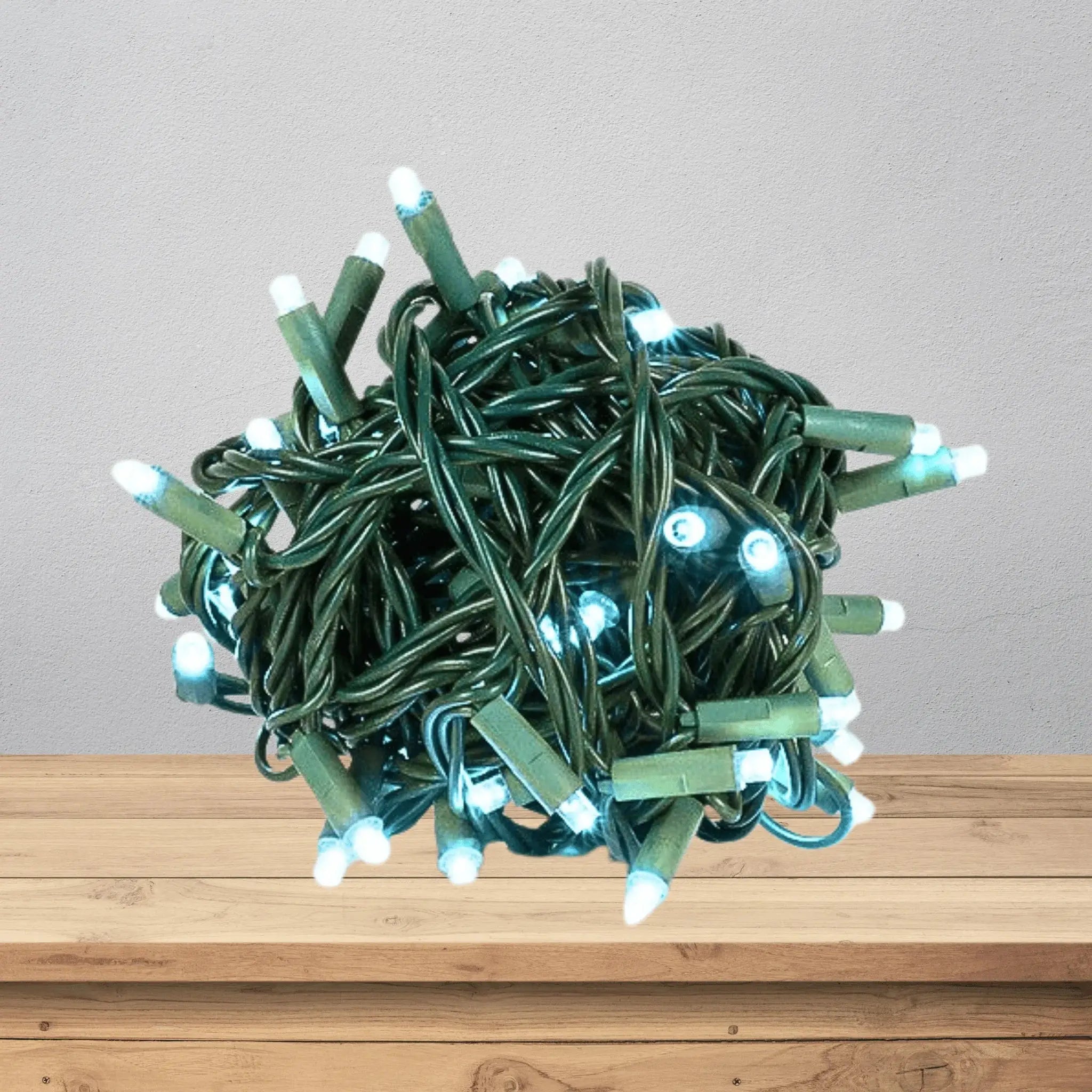 LED Mini Lights 5MM Aqua Static Green Wire - 6" Spacing