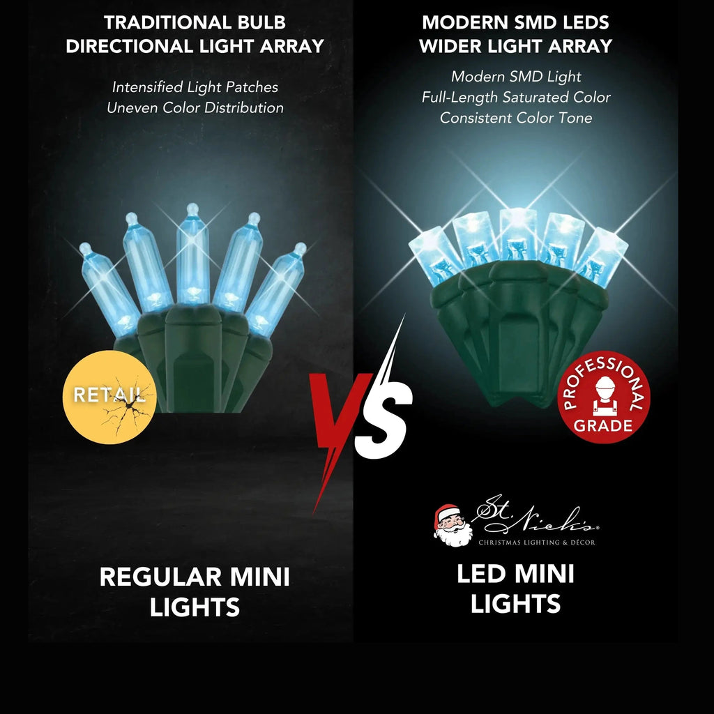 LED Mini Lights 5MM Aqua Twinkle Green Wire - 6" Spacing