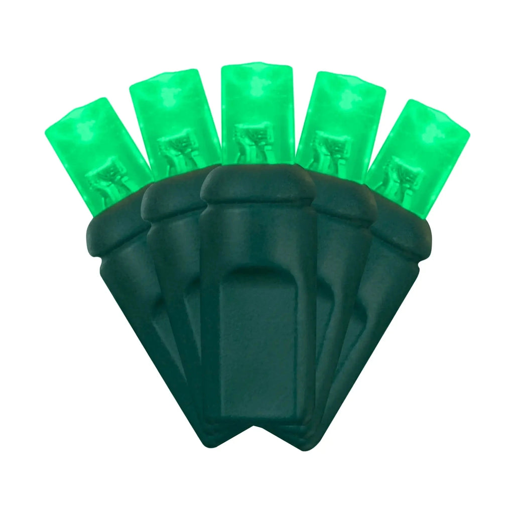LED Mini Lights 5MM Green Static Green Wire - 6" Spacing