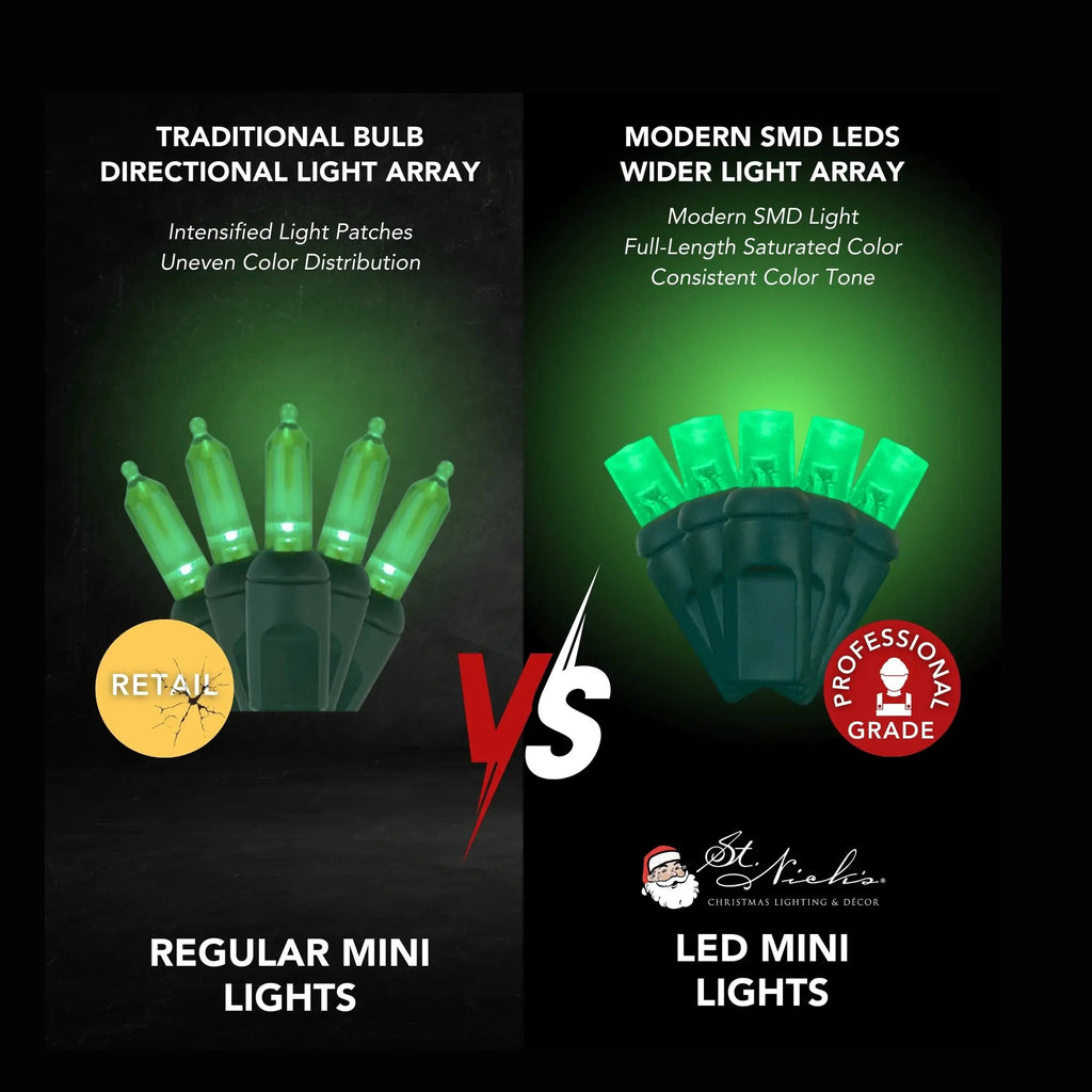 LED Mini Lights 5MM Green Static Green Wire - 6" Spacing