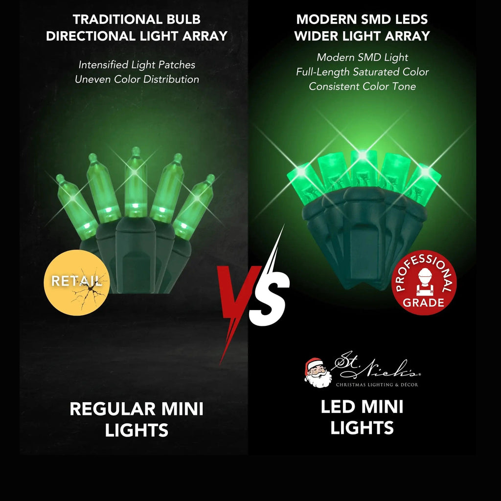 LED Mini Lights 5MM Green Twinkle Green Wire 6" Spacing