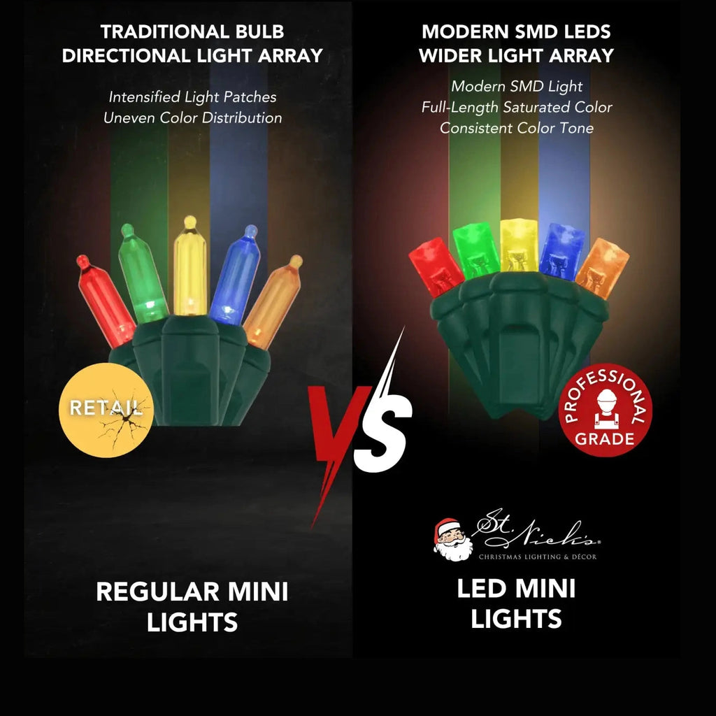 LED Mini Lights 5MM Multicolor Green Wire 6" Spacing