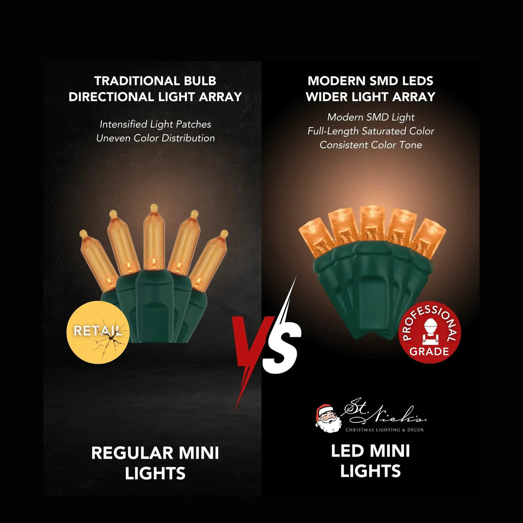 LED Mini Lights 5MM Orange Static Green Wire - 6" Spacing