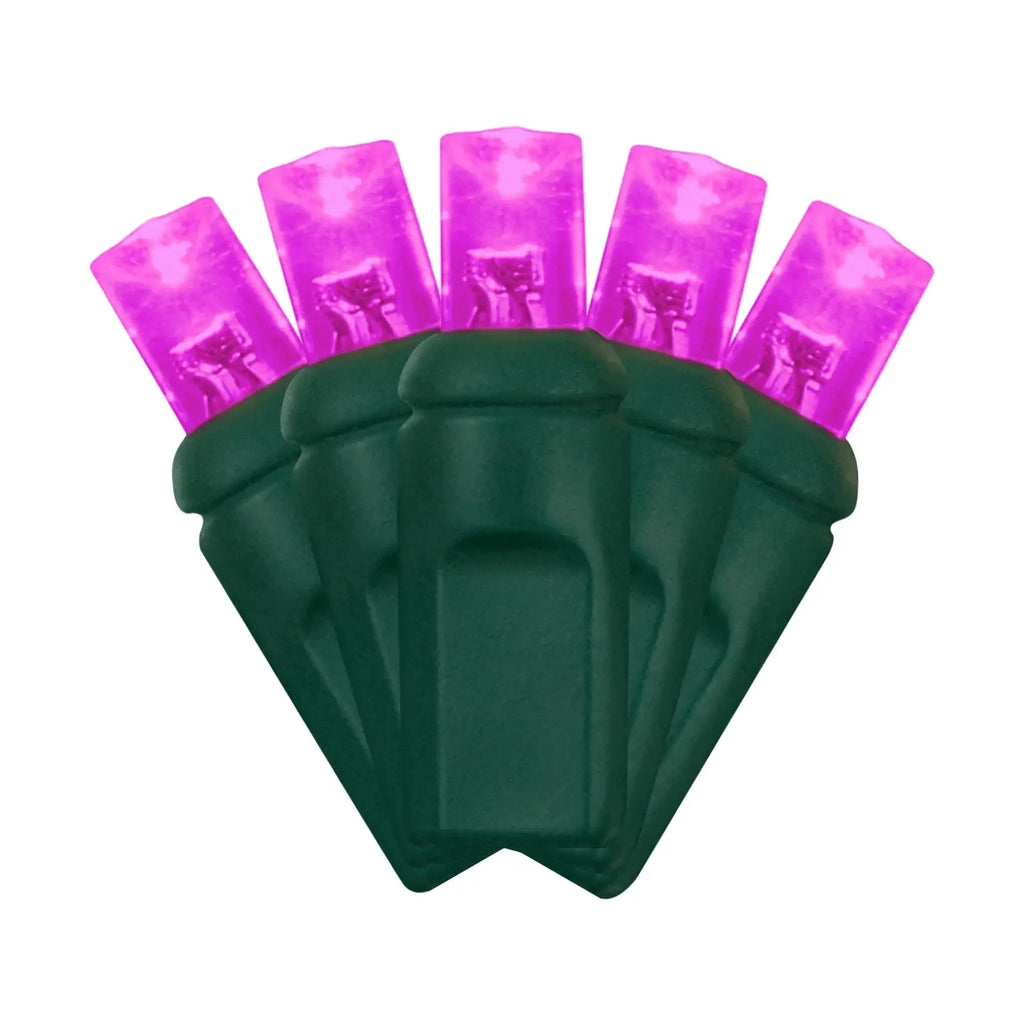 LED Mini Lights 5MM Pink Static Green Wire 6" Spacing