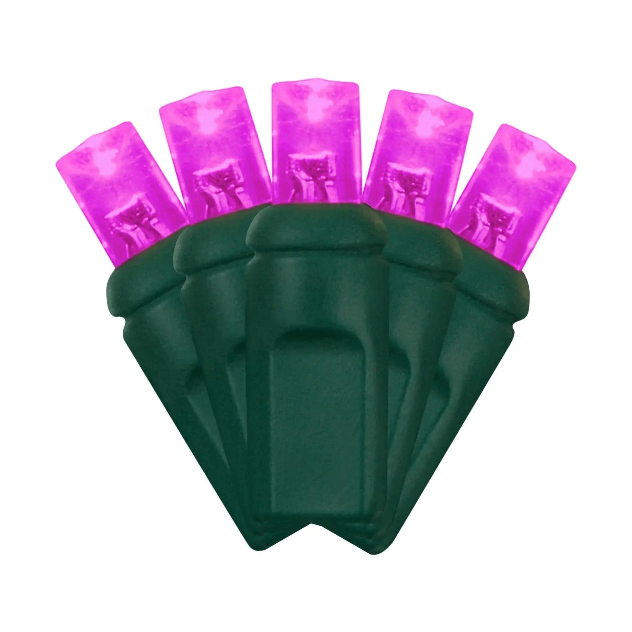 LED Mini Lights 5MM Pink Static Green Wire 6" Spacing