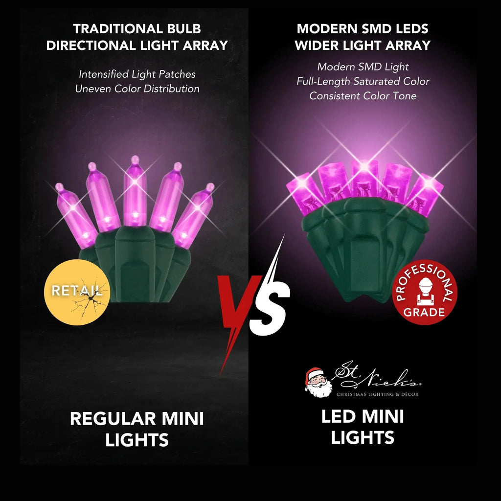 LED Mini Lights 5MM Pink Twinkle Green Wire - 6" Spacing