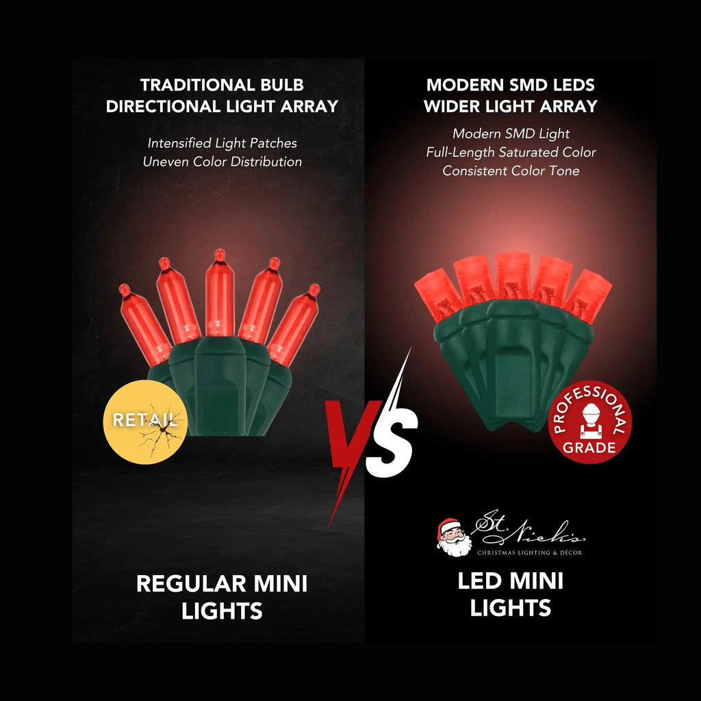 LED Mini Lights 5MM Red Static Green Wire 6" Spacing