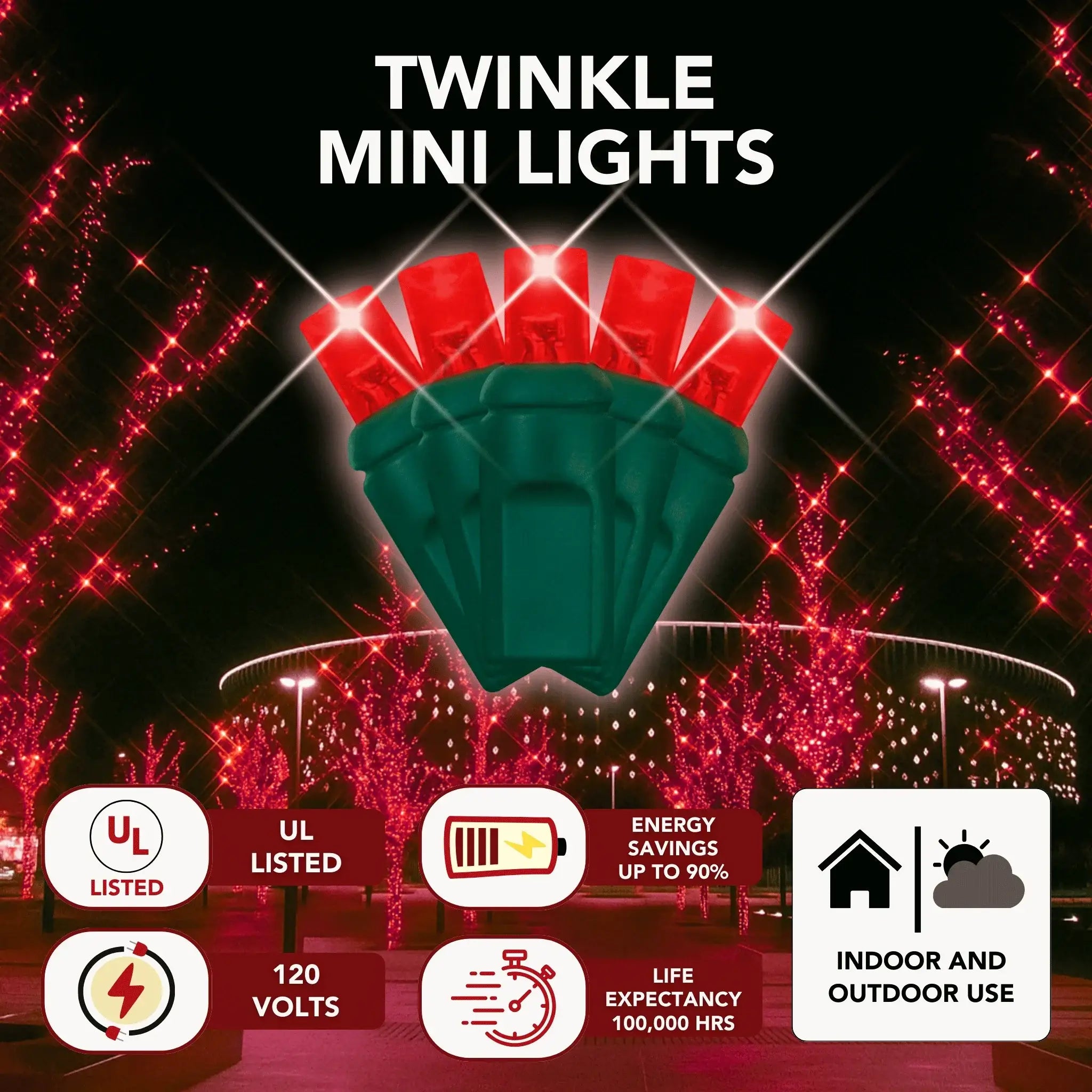 LED Mini Lights 5MM Red Twinkle Green Wire  6" Spacing