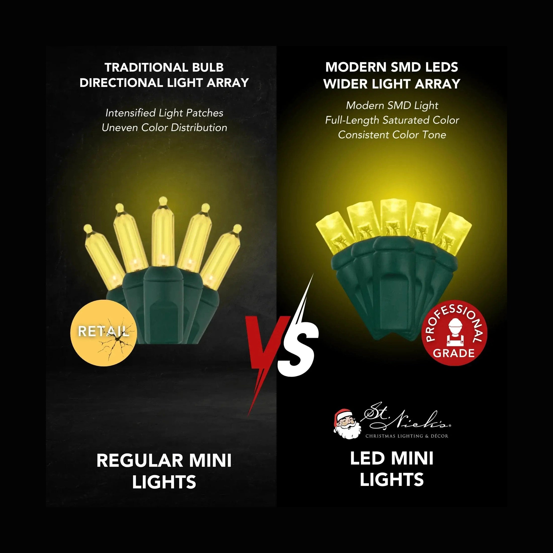 LED Mini Lights 5MM Yellow Static Green Wire - 6" Spacing