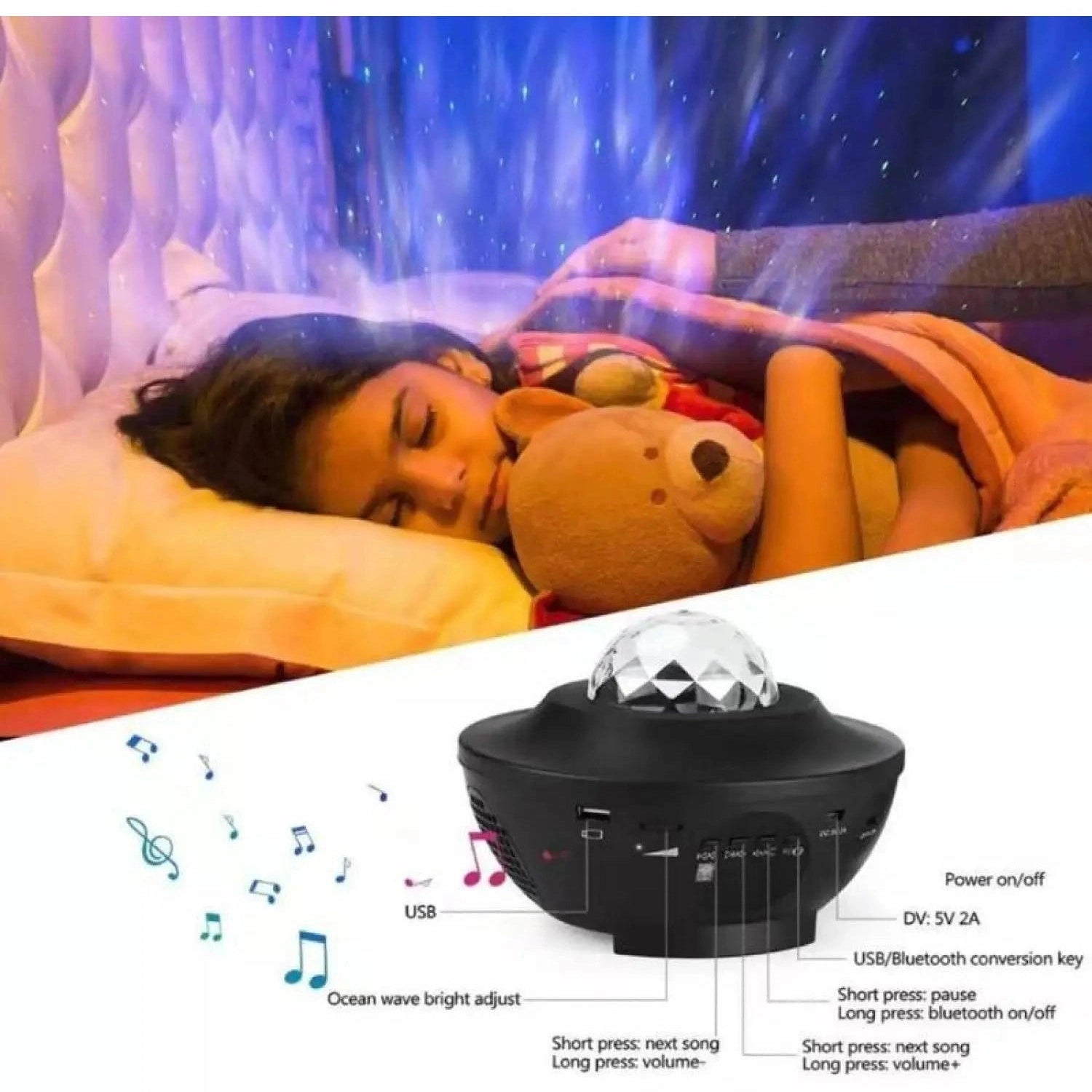 LED Star Projector Night Light with USB Control and Music Player