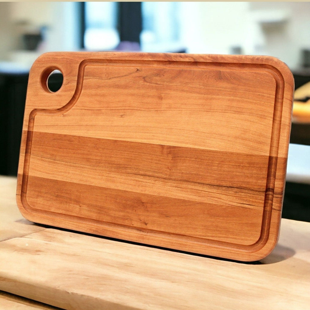 Large Wood Cutting Board With Thumb Hole and Juice Groove 18x12 Inches, Wood Cheese Board, Wooden Chopping Board, 100% Made in the USA