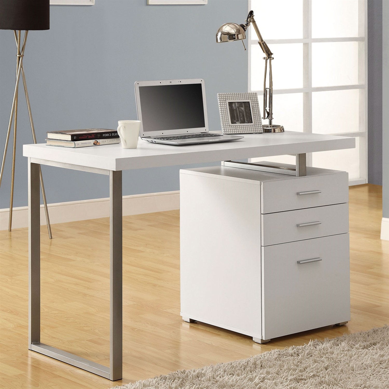 MDF Office Desk Left Or Right | Steel Frame And File Drawers by HomePacific