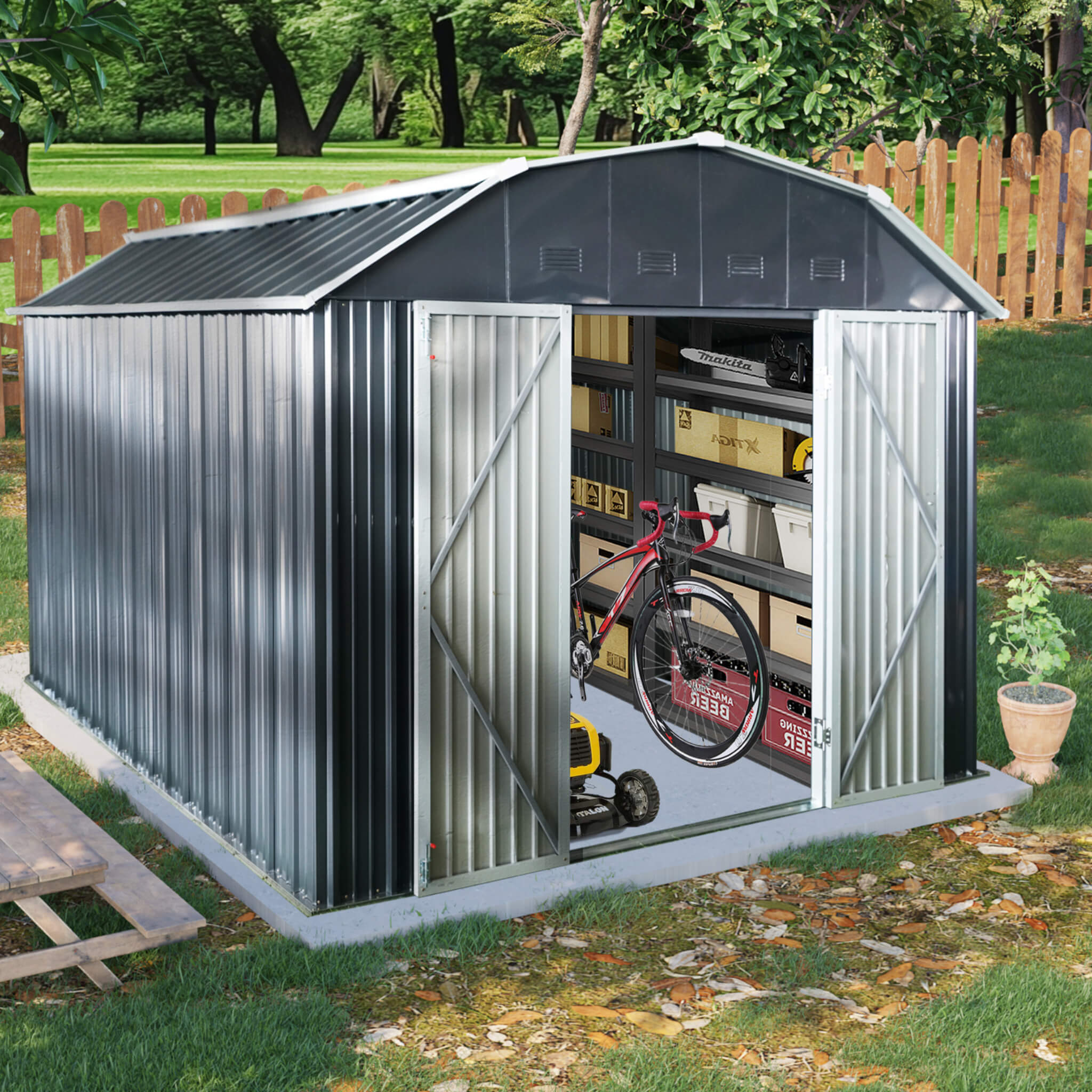 Lockable Arch Roof Metal Shed CorrosionResistantWeatherproofing | SAKSBY WHOLESALE