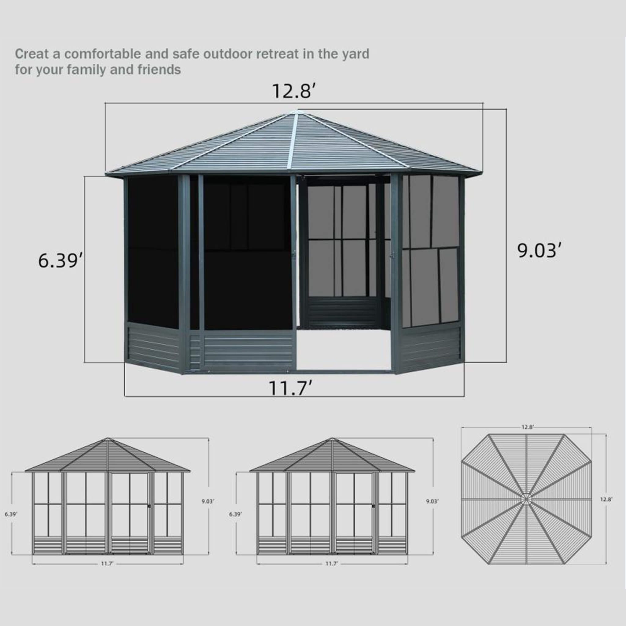 Lockable Doors Weather-Resistant Galvanized-Steel Octagonal Sunroom | SAKSBY WHOLESALE