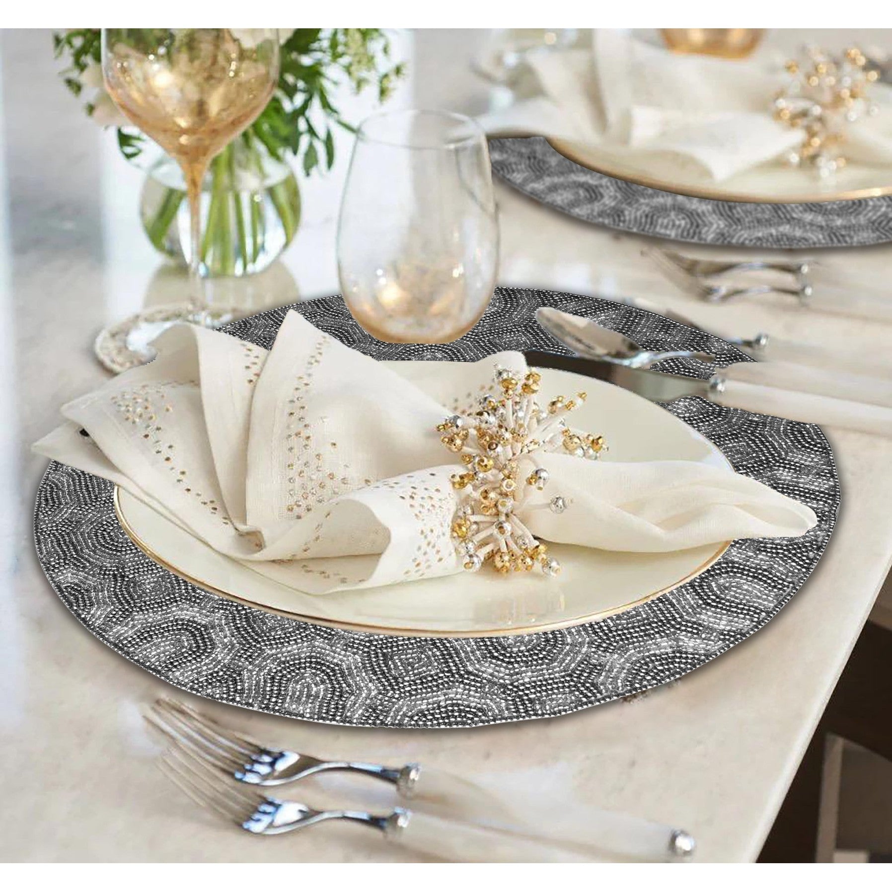 Luxurious Beaded Placemats With Satin Backing | Decozen