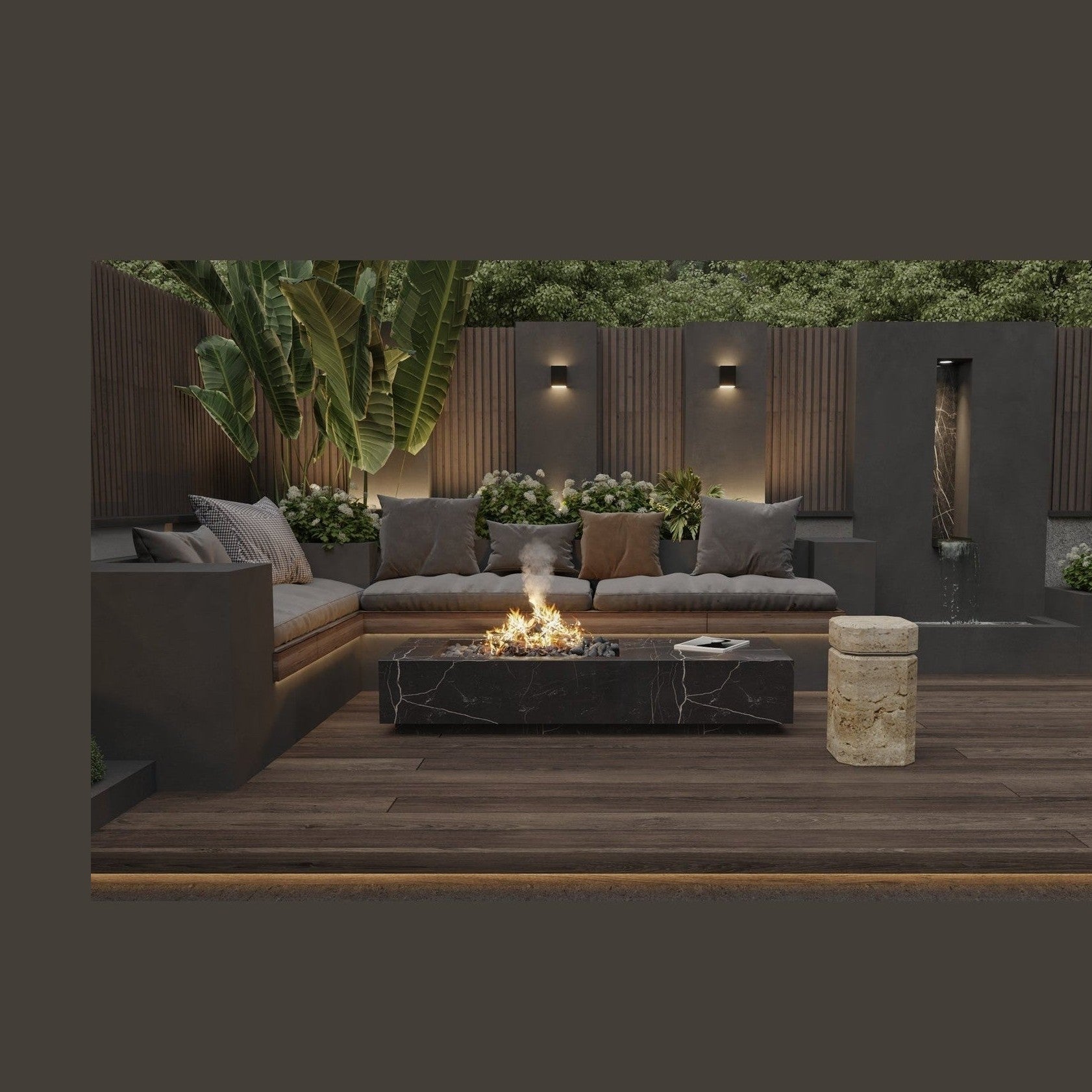 Luxury Travertine Marble Side Table with LED Illumination