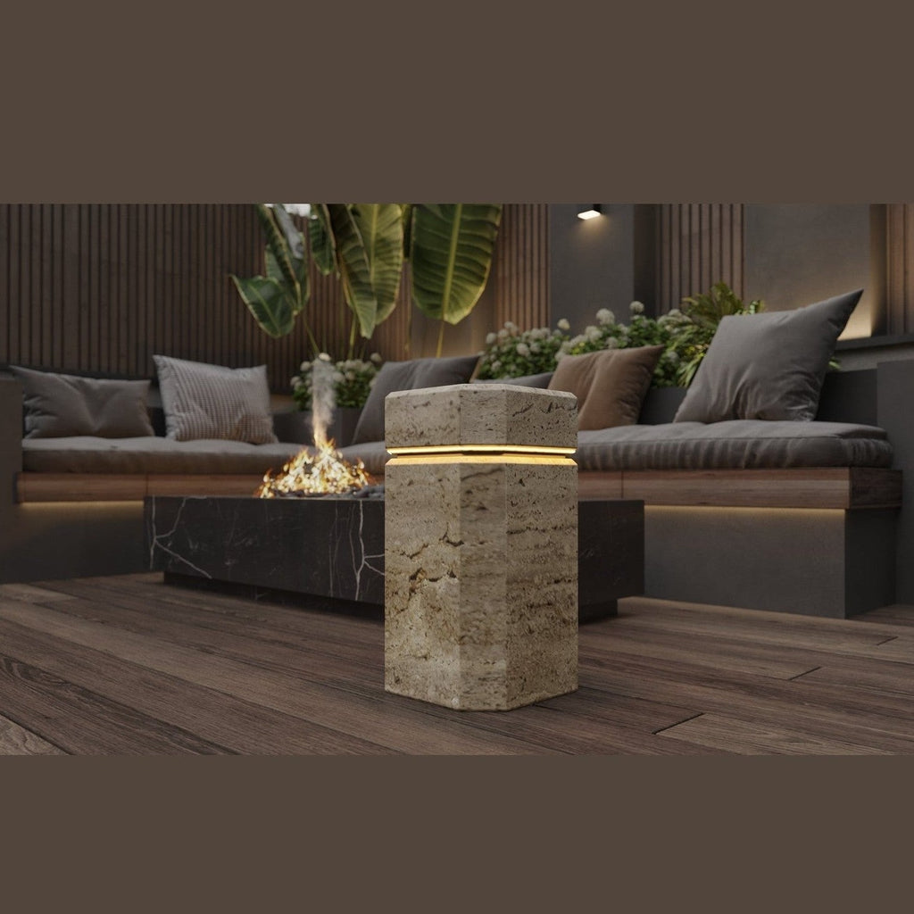 Luxury Travertine Marble Side Table with LED Illumination