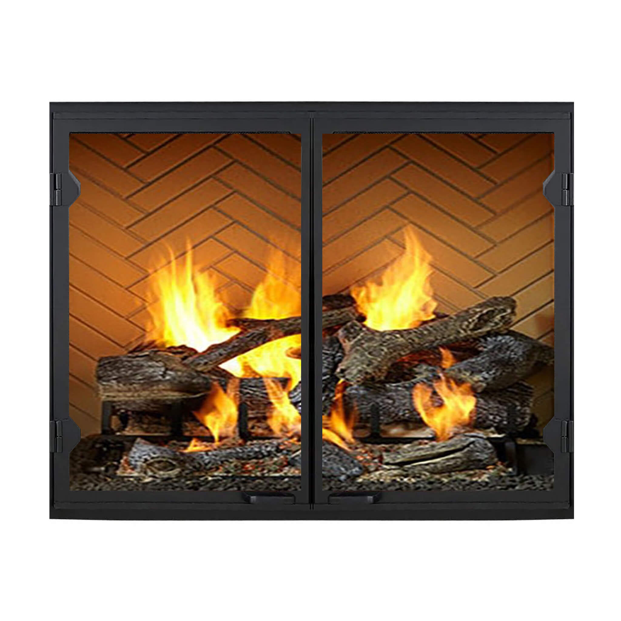 Majestic Herringbone Industrial-Style Open Wood-Burning Fireplace | SAKSBY WHOLESALE