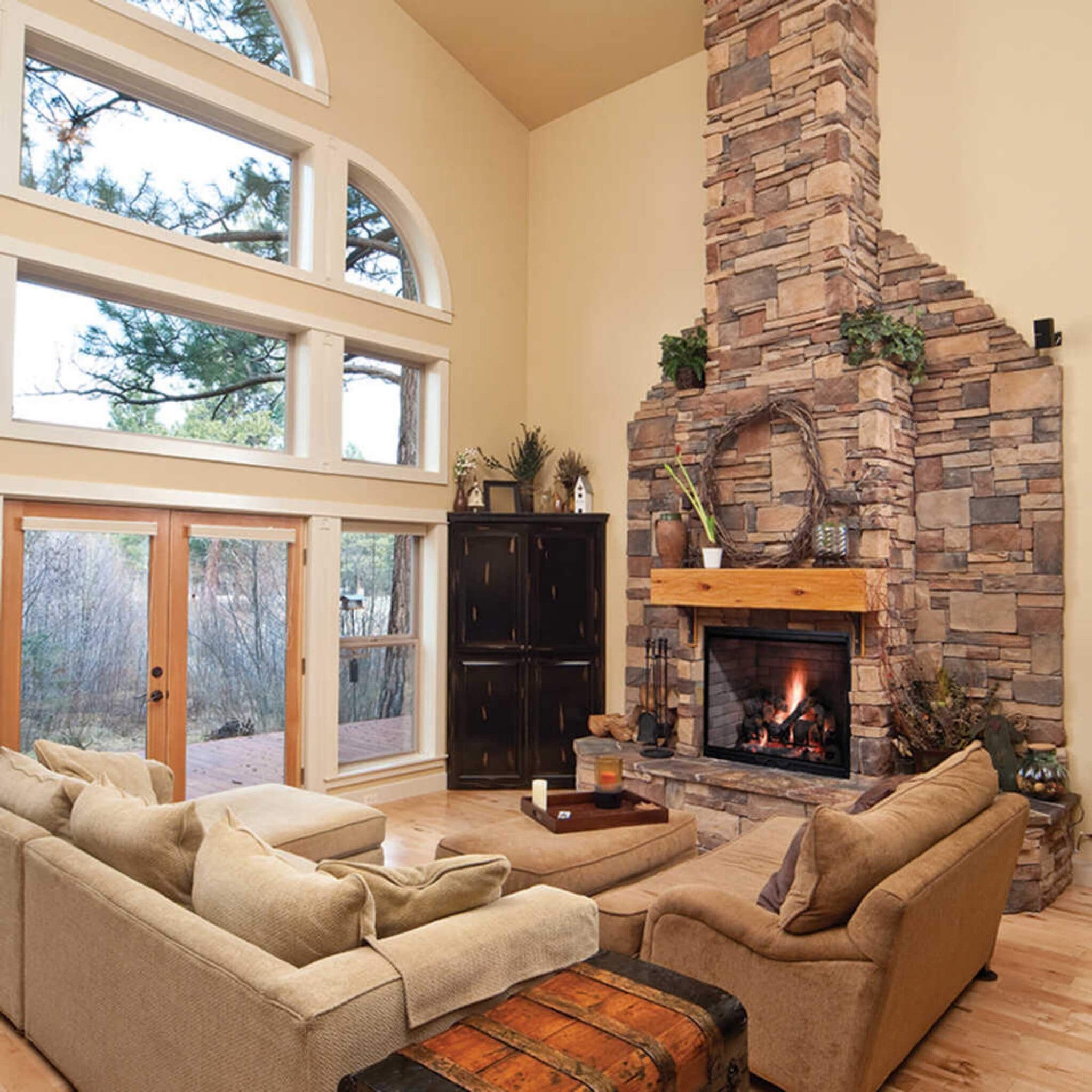 Majestic Herringbone Industrial-Style Open Wood-Burning Fireplace | SAKSBY WHOLESALE