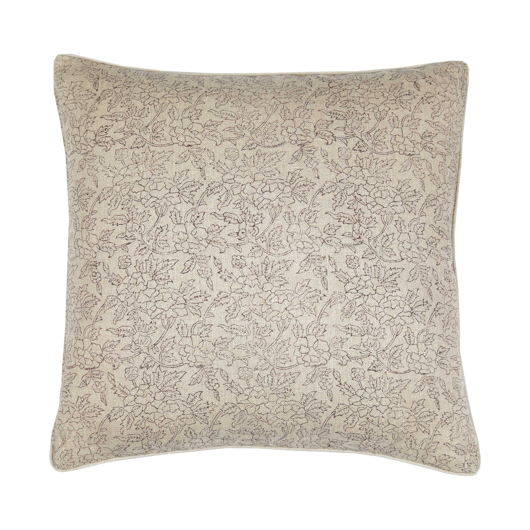 Marisa Floral Block Print Throw Pillow Cover, Noir on Natural