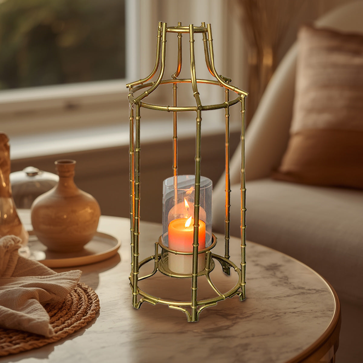 Metal Frame Lantern With Glass Hurricane | Decozen