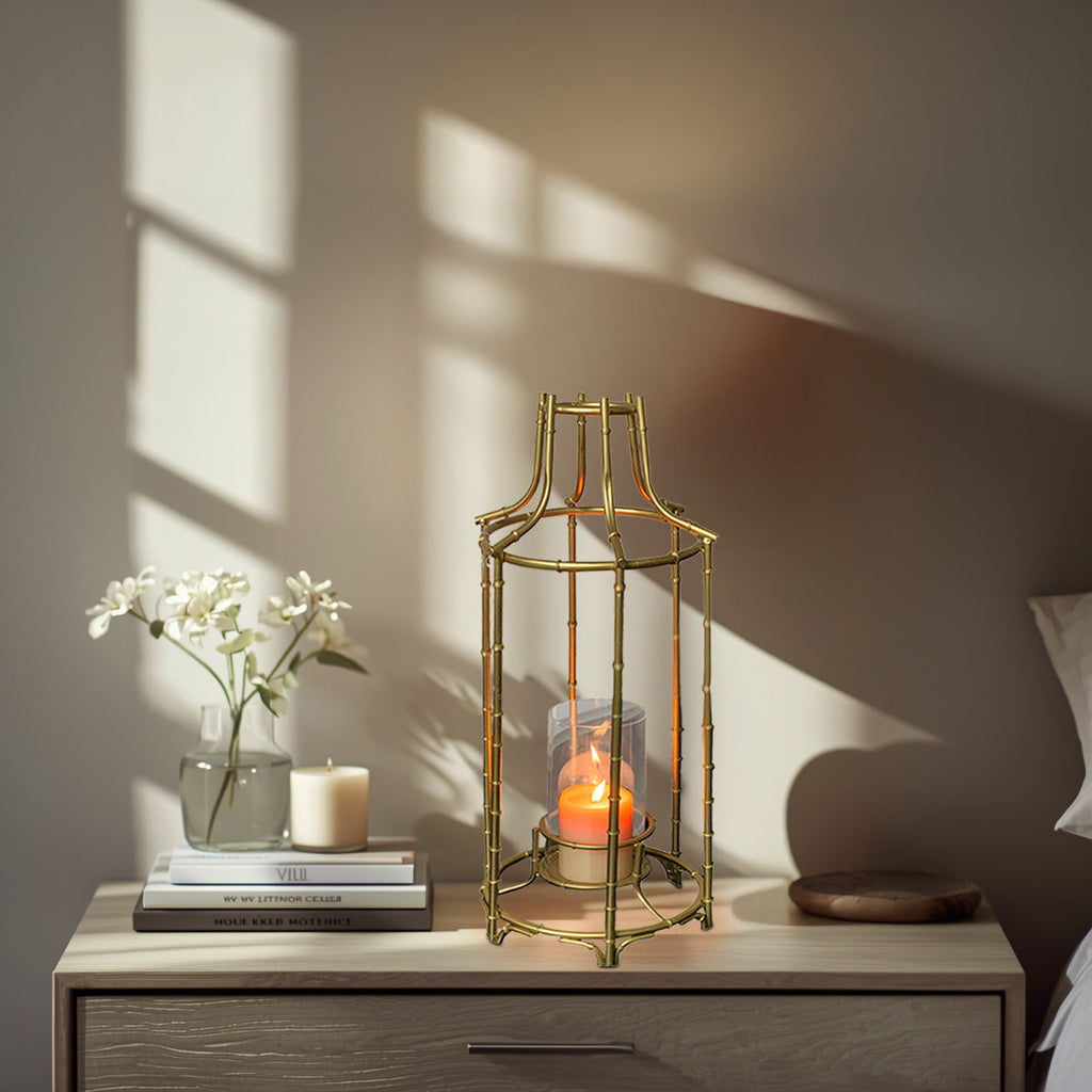 Metal Frame Lantern With Glass Hurricane | Decozen
