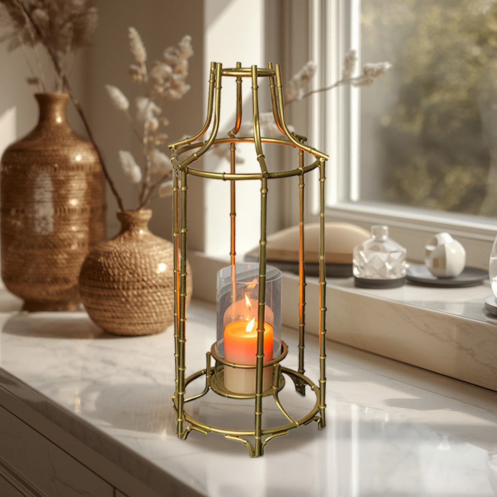Metal Frame Lantern With Glass Hurricane | Decozen