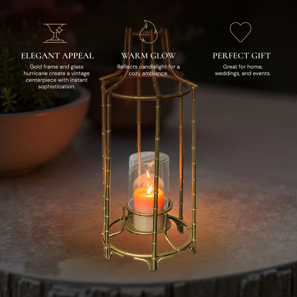 Metal Frame Lantern With Glass Hurricane | Decozen
