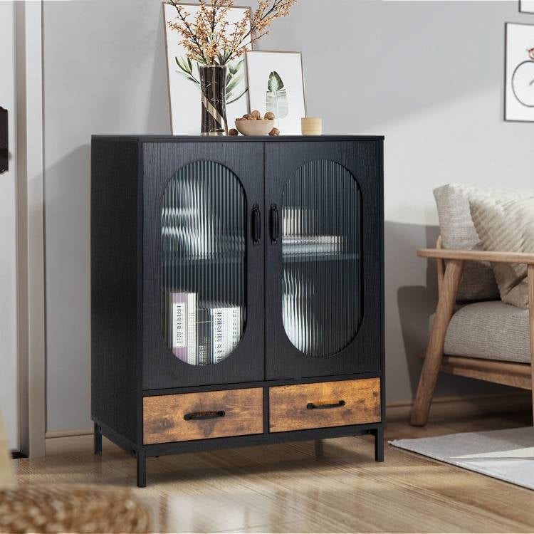 Metal Wood Sideboard Buffet 2-Tier | Spacious Storage by HomePacific