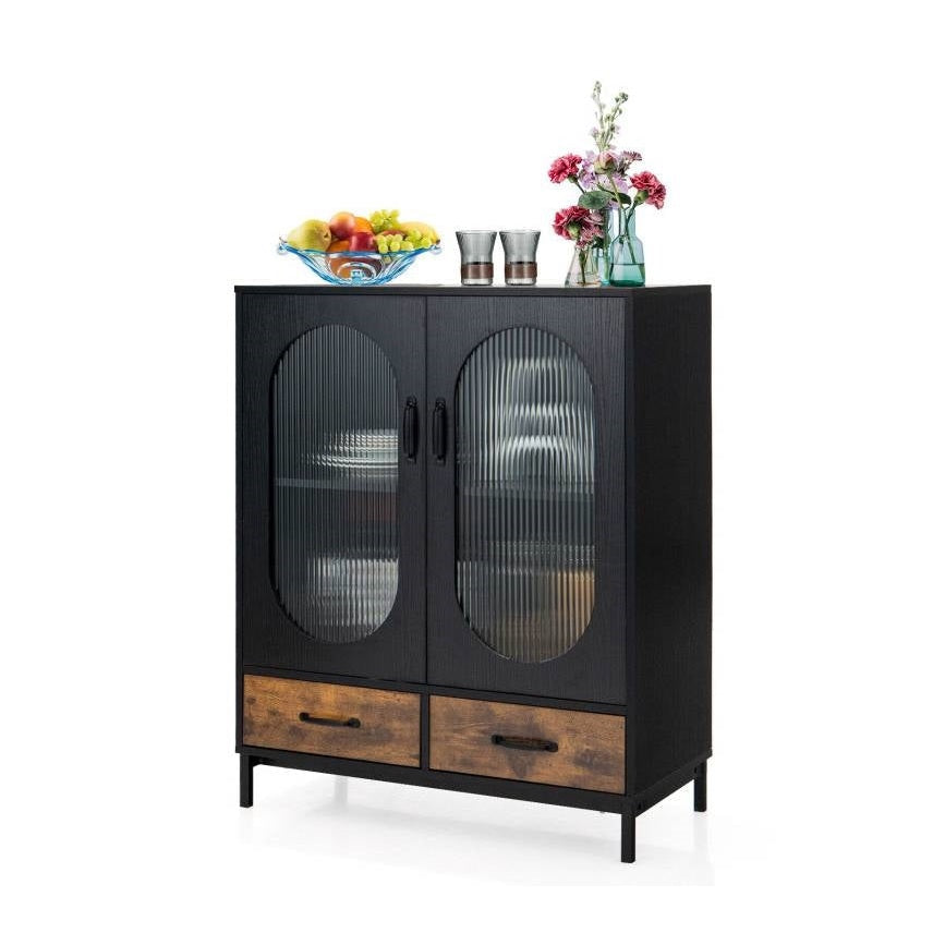 Metal Wood Sideboard Buffet 2-Tier | Spacious Storage by HomePacific
