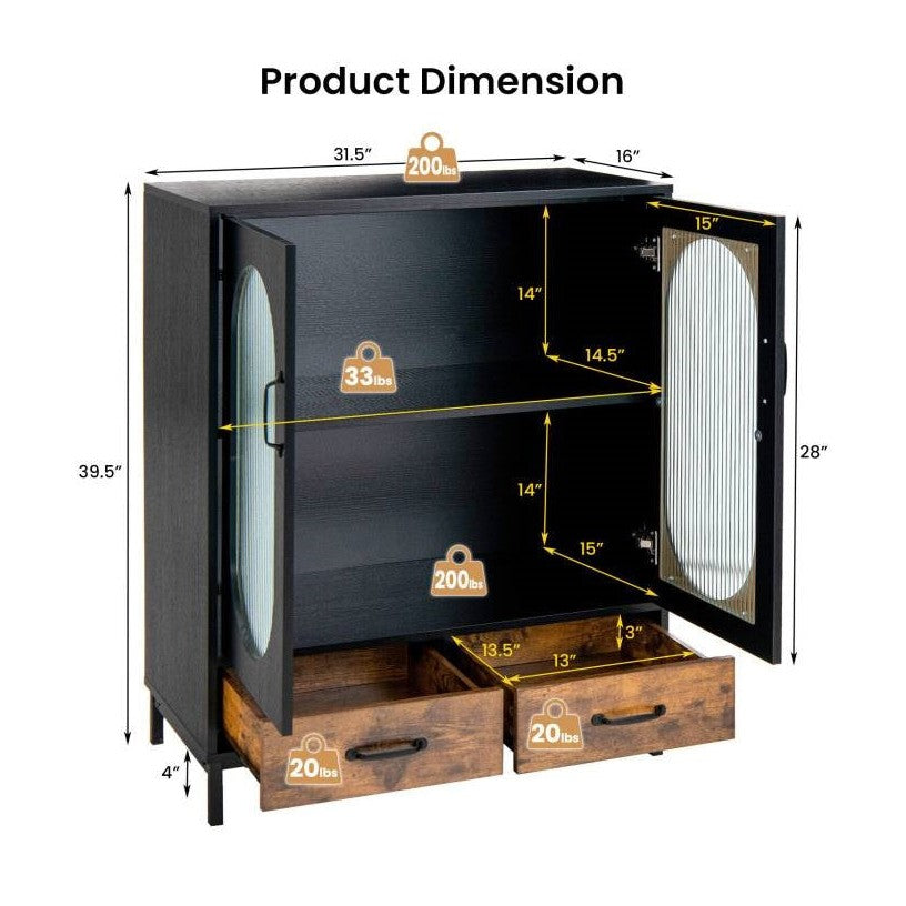 Metal Wood Sideboard Buffet 2-Tier | Spacious Storage by HomePacific