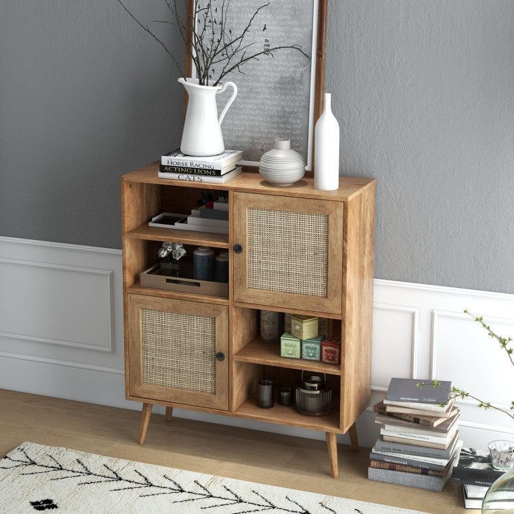 Mid Century Wood Sideboard | Timeless Storage With Rattan Doors by HomePacific