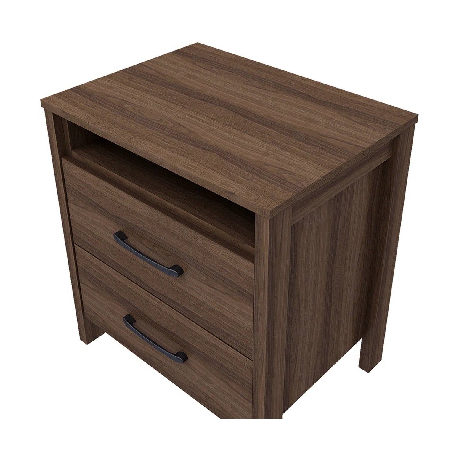 Modern 2-Drawer Nightstand Bedside Table in Brown Walnut Wood Finish